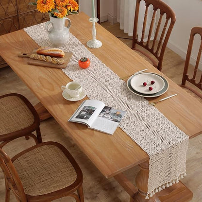 meioro Mesh Woven Table Runners, 12x56 Inch Boho Cotton Table Runner - Image 2