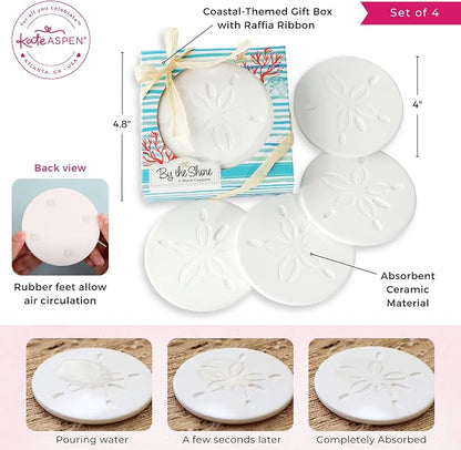 Kate Aspen Absorbent Sand Dollar Drink Coasters Set of 4– Coastal Decor - Image 6