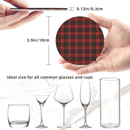 6 Pcs Christmas Plaid Red Black Buffalo Check Leather Coasters - Image 8