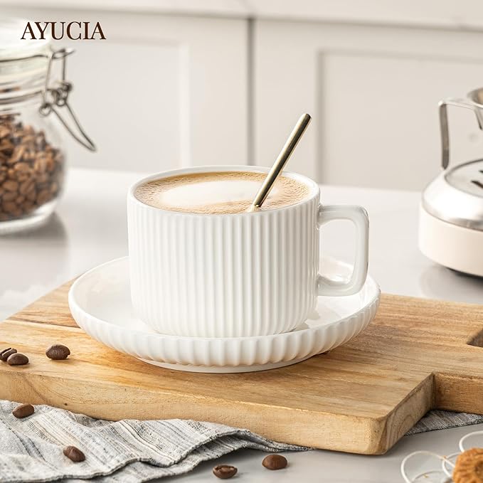 8 Ounce Cappuccino Cups Set of 4, Latte Mugs - Image 7