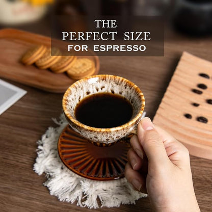 2 oz Espresso Cups and Saucers Set of 2, Ceramic Tea Cup - Image 6