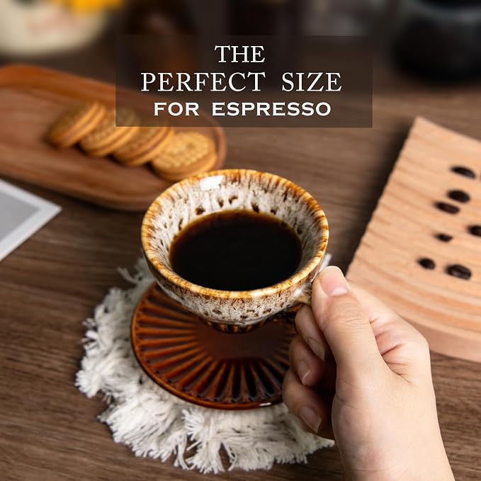 4 oz Espresso Cups and Saucers Set of 2, Ceramic Tea Cup - Image 4