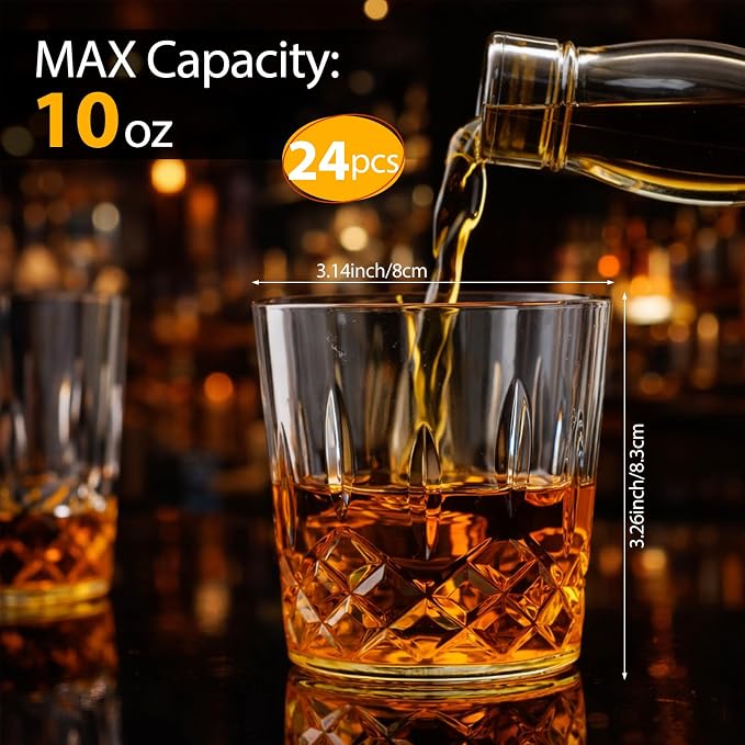 Yungyan 24 Pcs Plastic Clear Whiskey Glasses, 10 oz Unbreakable Reusable Old - Image 2