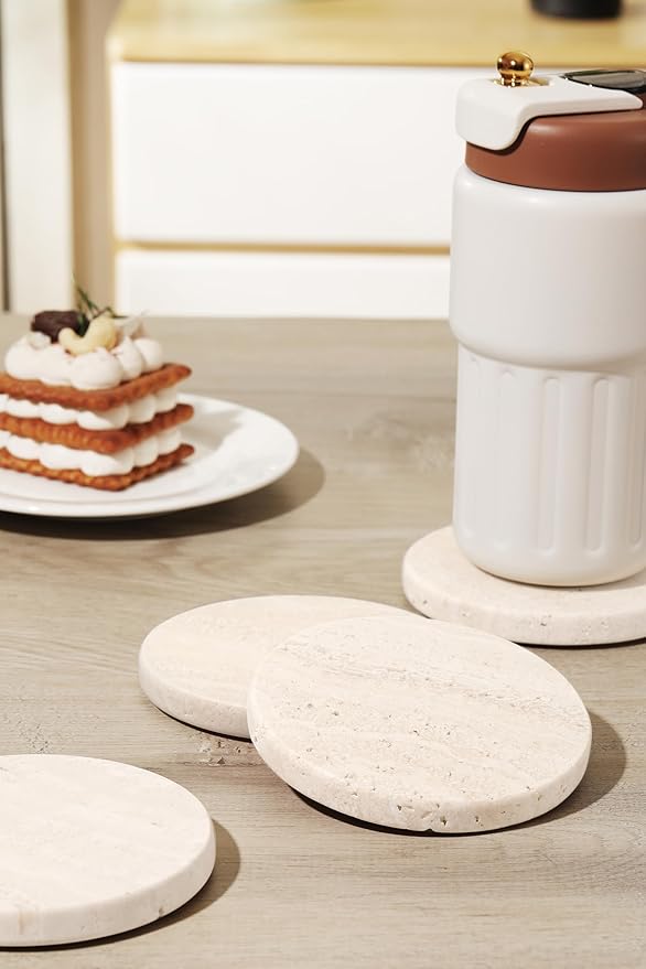 White Travertine Coasters - Image 4