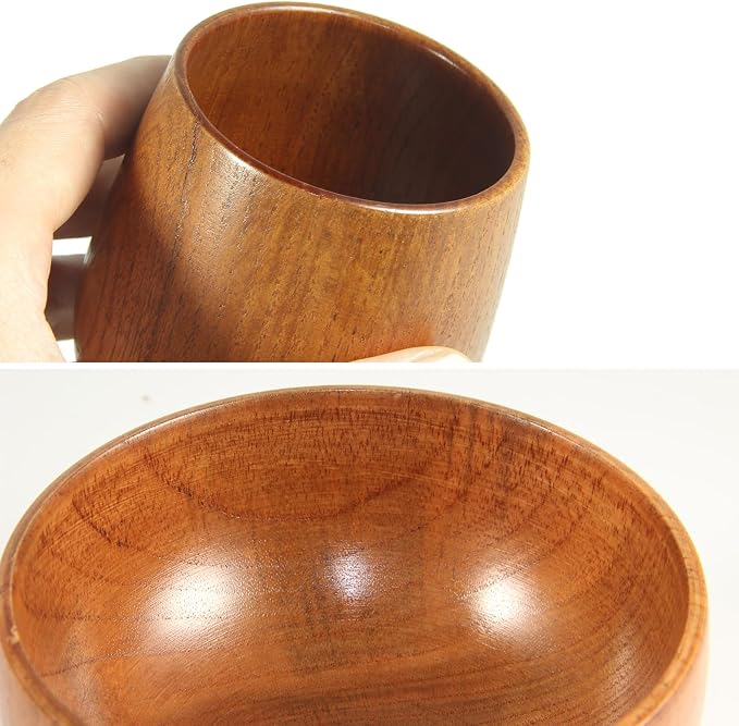 12 Pcs Acacia Wood Dinnerware Set 11.6 Inch Round Wooden Plates Bowls Tea Cups - Image 3