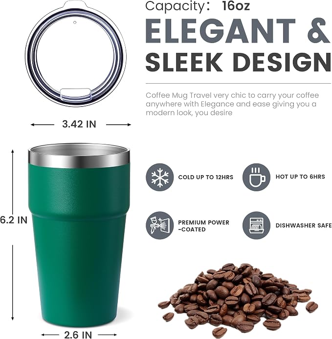 MEWAY 16oz Tumbler Double Wall Vacuum Insulated Travel Mug Bulk, Stainless - Image 2