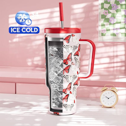Meoky 40 oz Tumbler with Handle and Straw: Stainless Steel Insulated Tumbler - Image 2