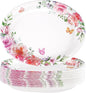 Grencian 50Pcs Floral Oval Paper Plates 10" x 12" Disposable Pink Rose Floral Party Plates Spring Pink Flower Dinnerware for Wedding Tea Party Birthday Bridal Baby Shower Mother's Day Decorations