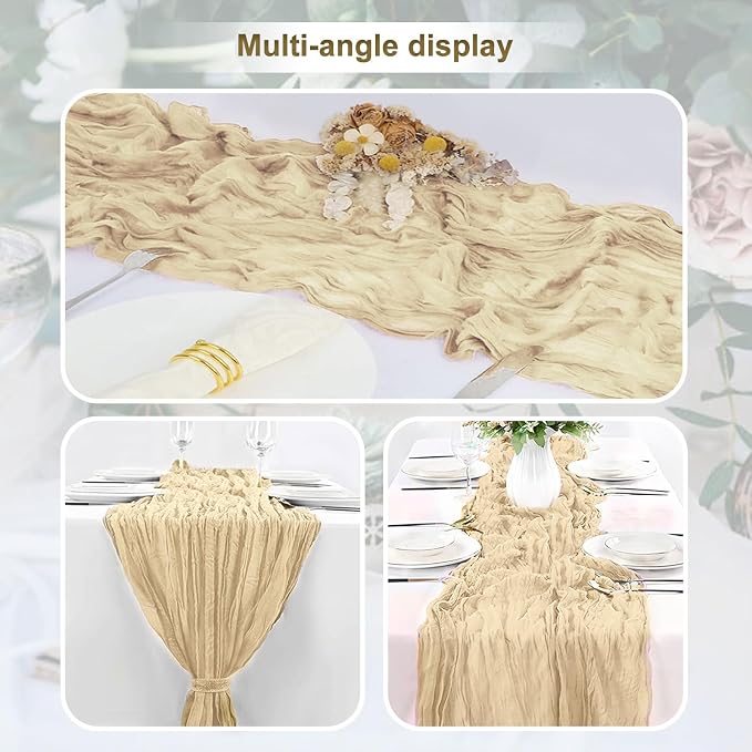 1 Pack Beige Cheesecloth Table Runner 35x120 Inch 10Ft Rustic Gauze Cheese - Image 6