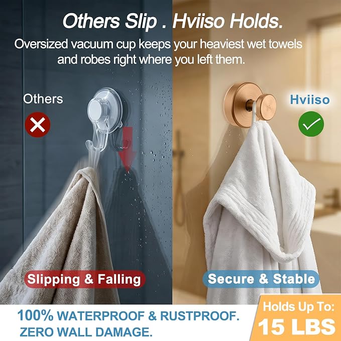 Suction Cup Hooks for Shower, No Drill Towel Hooks for Bathroom | Shower Hooks - Image 4