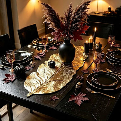 Gold Leaf Table Runner 36 Inch Small Dresser Vinyl Runner Fall Decor | Heat - Image 8