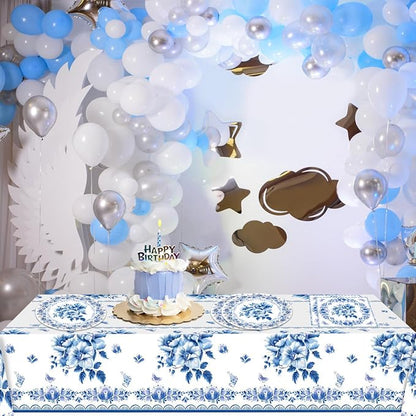 41Pcs Blue White Floral Party Decorations Disposable Tableware Set Serves 20 - Image 7