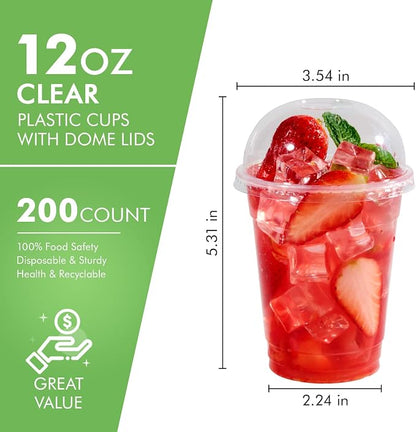 FOCUSLINE 200 PACK 12oz Clear Plastic Cups, Disposable Cold Drinking Cups - Image 2