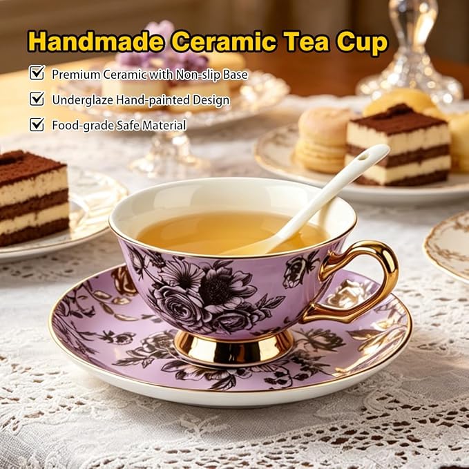 Bone China Tea Cup and Saucer Set - Image 2