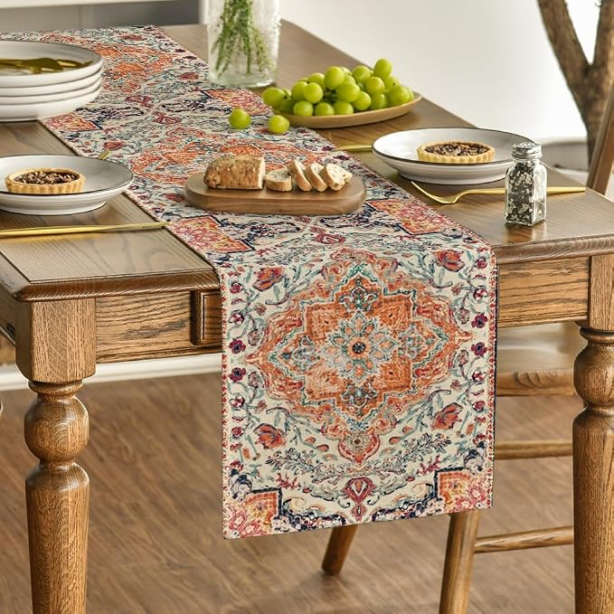 Artoid Mode Boho Bohemia Style Orange Table Runner, Country Rustic Farmhouse - Image 3
