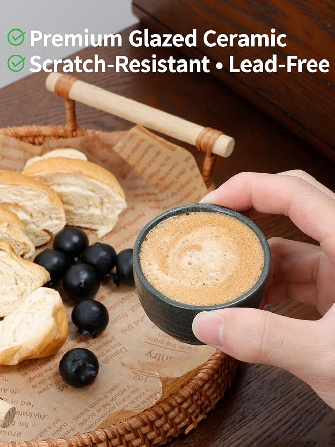 1.6oz Espresso Cups Set of 6, Matte Black Ceramic Demitasse Coffee Cups - Image 3