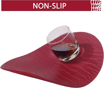 Jovono Round Leather Placemats for Round Tables Set of 4, Red Place Mats and Coasters, Wipeable Waterproof Heat Resistant Table Mats Easy to Care for Indoor Decor 13 inch Diameter