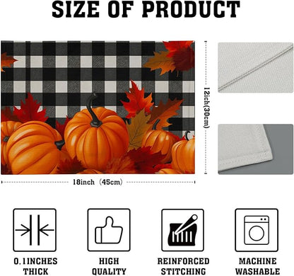 Pumpkins Placemats Set of 4 - Fall Buffalo Plaid Place Mats 12x18 Inch Autumn Farmhouse Pumpkin Table Mats for Kitchen Dining Room Thanksgiving Holiday Party