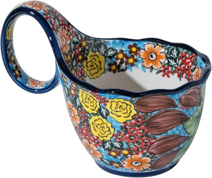 ALMA Handpainted Blue Floral Soup Bowl - Image 2