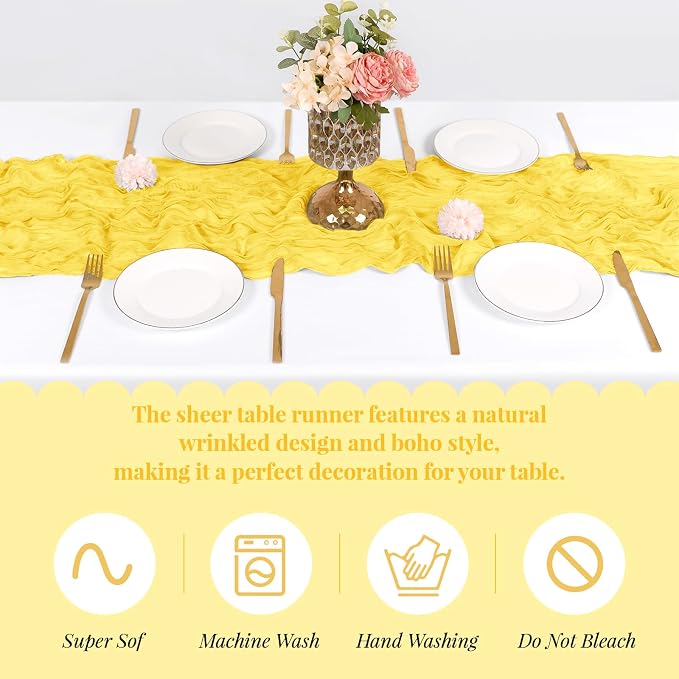 6 Pack Lemon Yellow Cheesecloth Table Runner, 17 x 108 Inch, Gauze Cheese Cloth - Image 5