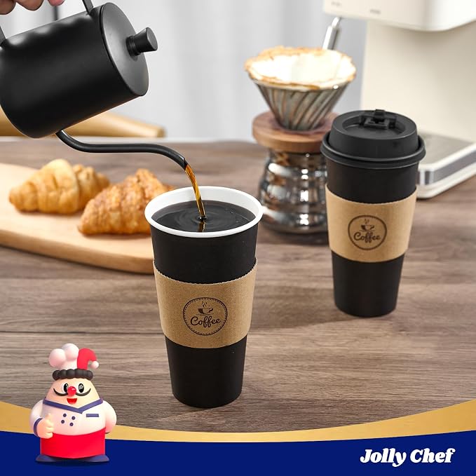 JOLLY CHEF 100 Count 20 oz Black Paper Coffee Cups - Image 3