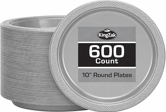 Hanna K. Signature Silver Plastic Plates 10 Inch 600 Count – Heavy Duty by HannaKSignature