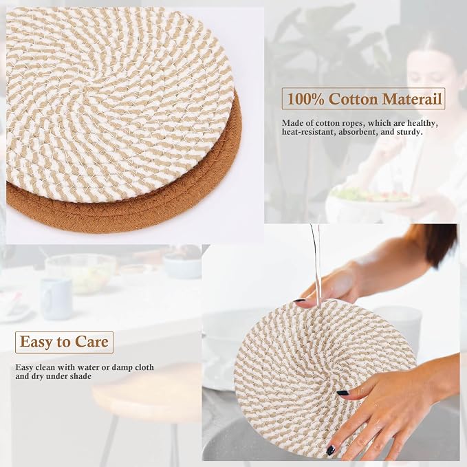 Billbotk 7" Trivets for Hot Dishes, Hot pots and Pans, 4 Heat Resistant Hot Pads - Image 3