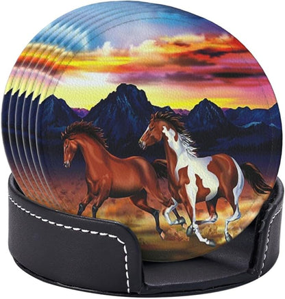 6 Pcs Wild Horses Running Leather Coasters - Image 3