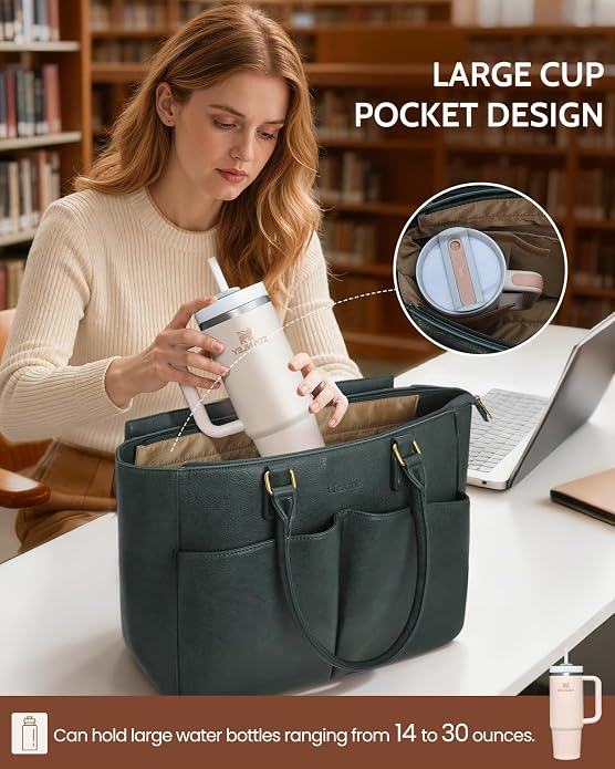 Laptop Tote Bag for Women, Leather Work Tote - Image 5
