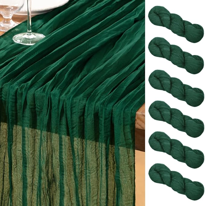 DeZerlor Emerald Green Cheesecloth Table Runners 6 Pack Christmas Runners | by DeZerlor