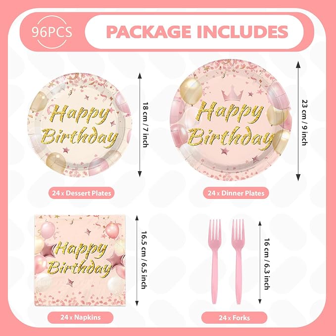 96 Pcs Blush Beige Birthday Party Decorations, Serves 24 | Boho Dusty Pink - Image 5