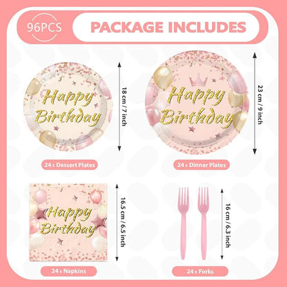 96 Pcs Blush Beige Birthday Party Decorations, Serves 24 | Boho Dusty Pink - Image 5