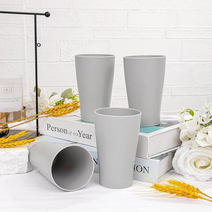 ejonirinjonir EI 15oz Wheat Straw Cups 8pcs Grey Plastic Reusable Cups - Image 4