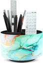 Hennaja Round Leather Art Supply Organizer,Remote Control Holder,360 Degree Rotating,Multi-Functional Pencil Holder,4 Compartments Desktop Stationary Organizer(1-Splash Ink)
