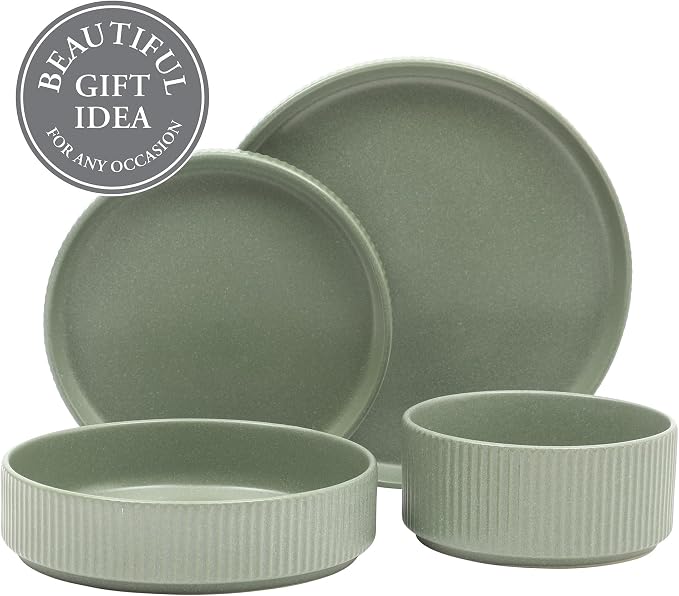 Gibson Elite Deerfield 16-Piece Stoneware Dinnerware Set – Matte Green - Image 4