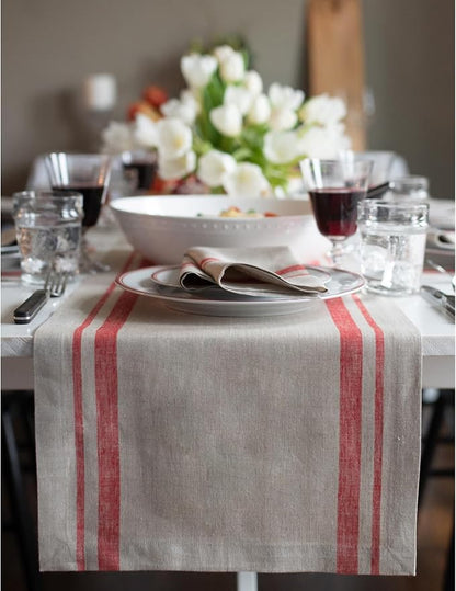 Solino Home 100% Pure Linen Table Runner, 14 x 144 in, French Stripe | Table by SolinoHome