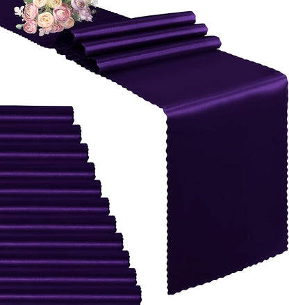 VACVELT Purple Satin Table Runners, 12x72 Inch, 12 Pack, Scalloped Edge | Silky by VACVELT