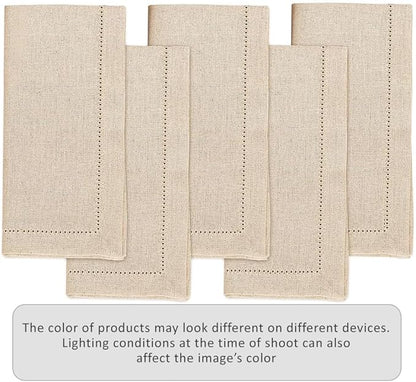 Ruvanti Premium Linen Napkins Set of 6-20x20 Inch, Classic Hemstitch, Mitered Corner Cloth Napkins ‎- Soft, Elegant Dinner Napkins Cloth Washable for Weddings, Parties, Everyday Use - Natural