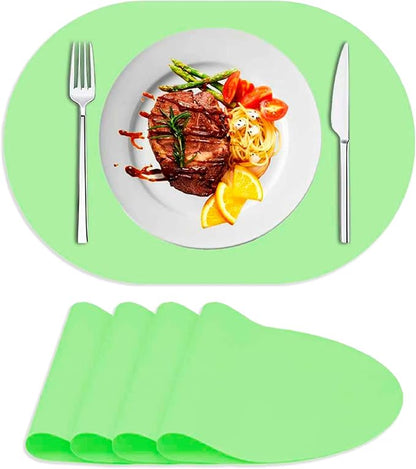 Oval Silicone Placemat Set of 4,Heat Resistant Placemats, Silicone Table Mats,Non-Slip Dining Mat for Home,Waterproof Easy Clean Kids Placemats,17"x12" Ultra-Thin Translucent (4Pcs, Green)