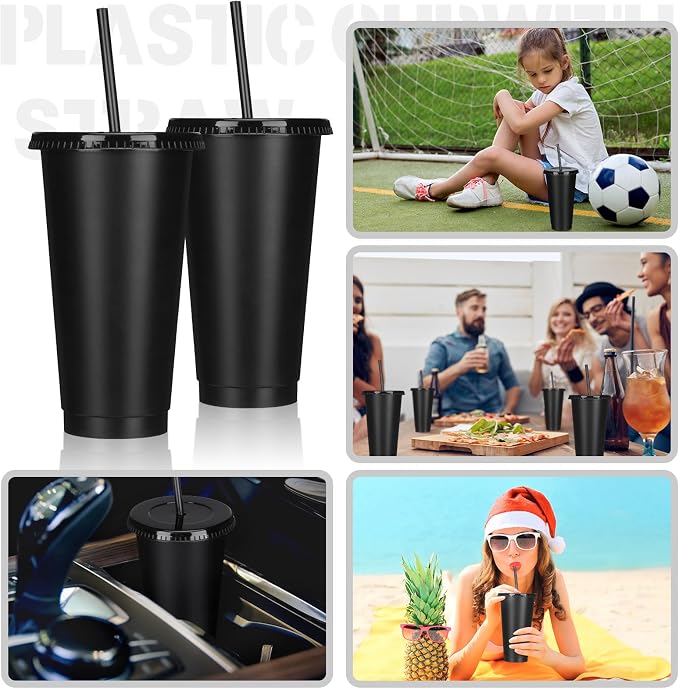 Bokon 30 Sets Tumbler with Straw and Lid Bulk 24 oz Reusable Plastic Cups to Go - Image 5