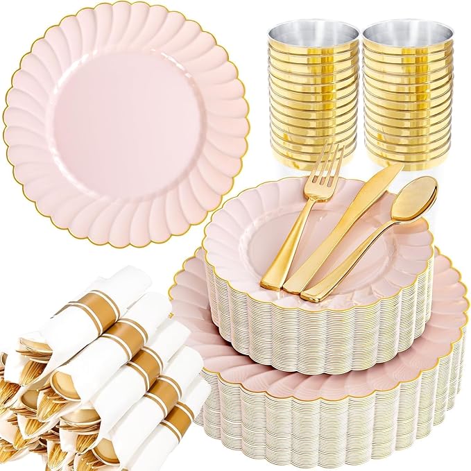 YOUBET 350PCS Pink Scalloped Plastic Plates by YOUBET