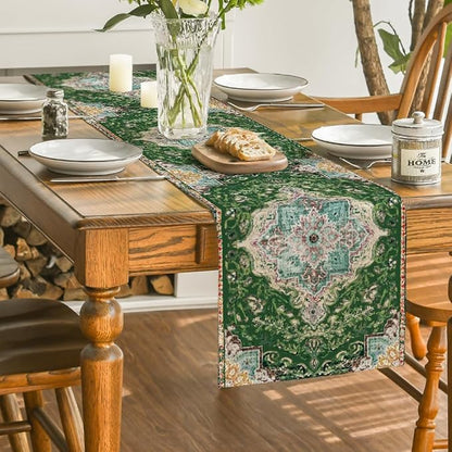 Artoid Mode Boho Bohemia Style Green Table Runner, Country Rustic Farmhouse - Image 4