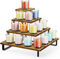 ELITEROO 4 Tier Riser Stand, Wooden Display Stands, Farmers Market Rack, Vendor Shelves for Craft Fair, Tumbler Candles, Perfume, Makeup, Right Angle Corner