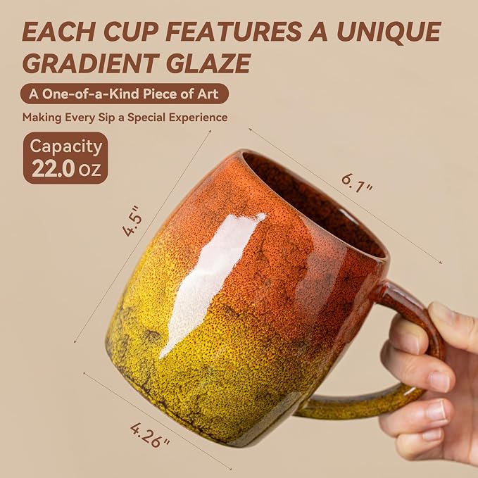 Handmade 22oz Ceramic Coffee Mug, Ergonomic Large Handle, Ideal Gift - Image 9