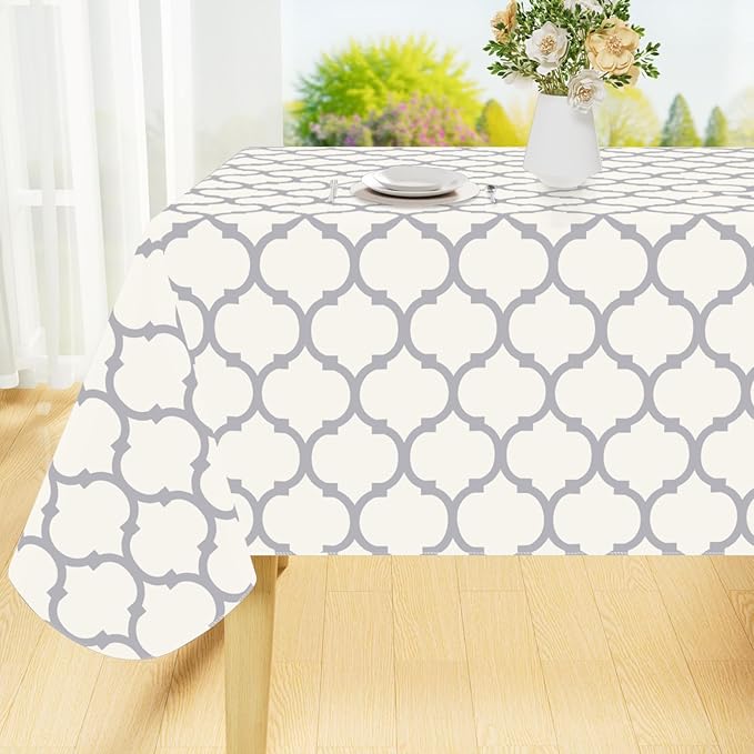 Smiry Square Table Cloth, Waterproof Vinyl Tablecloth with Flannel Backing for Square Tables, Wipeable Spillproof Plastic Tablecloths for Dining, Camping, Indoor and Outdoor (54"x54", Beige)