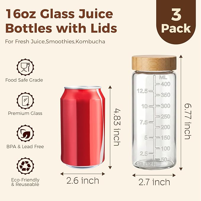 16 oz Round Glass Juice Bottles - Image 2