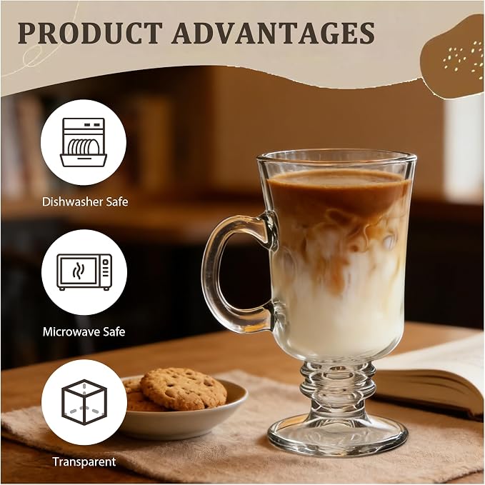 Set Of 6 Irish Coffee Mugs - 8oz Irish Coffee Glasses - Clear Mugs - Image 2