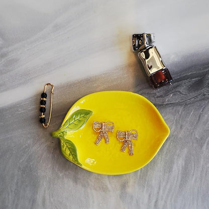 Ceramic Jewelry Tray, Lemon Shaped Trinket Dish, Jewelry Organizer, Ring Holder, Decorative Bowl for Rings Earrings Necklaces Bracelet Jewelry Watch Keys, Gift for Sisters Daughter (Lemon)