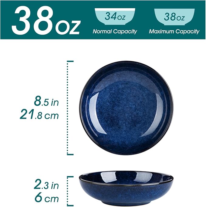 vancasso Stern Large Pasta Bowls Set of 4, 38 Oz Ceramic Salad Plate Bowls - Image 2