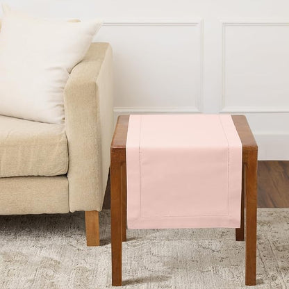 Solino Home Cotton Linen Table Runner Pink, Hemstitch Collection 14 x 36 in | by SolinoHome
